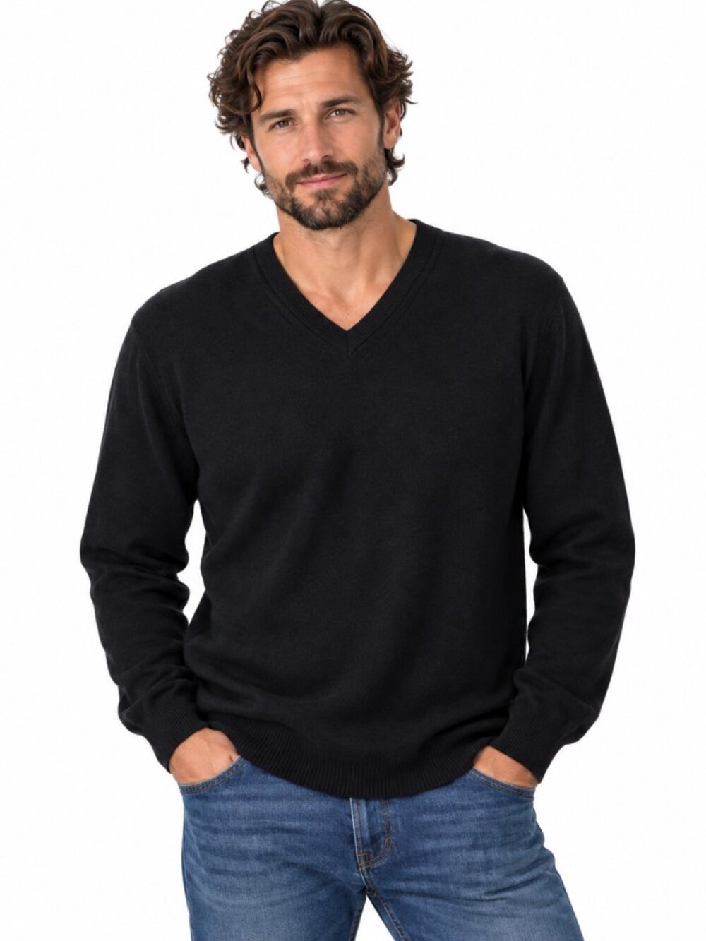 Jos A Bank Reserve Wool Cashmere V-Neck Sweater XXL Black Old Money Quiet Luxury